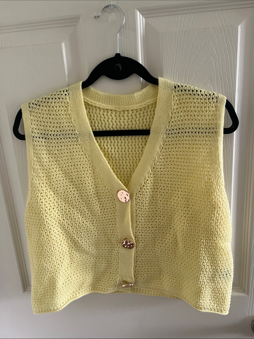 SHEIN Pale Yellow V-Neck Knit Button Front Sweater Vest